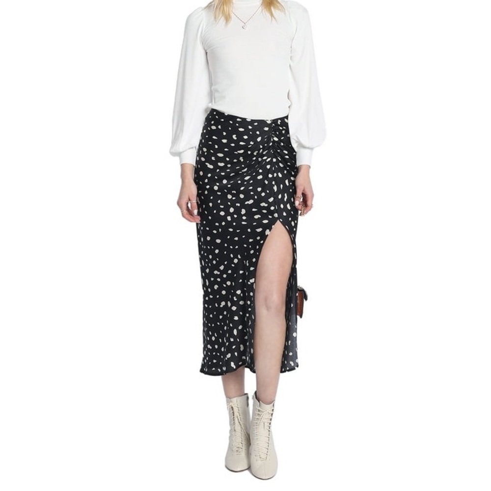 SANS SOUCI Runched Satin Slit Midi Skirt